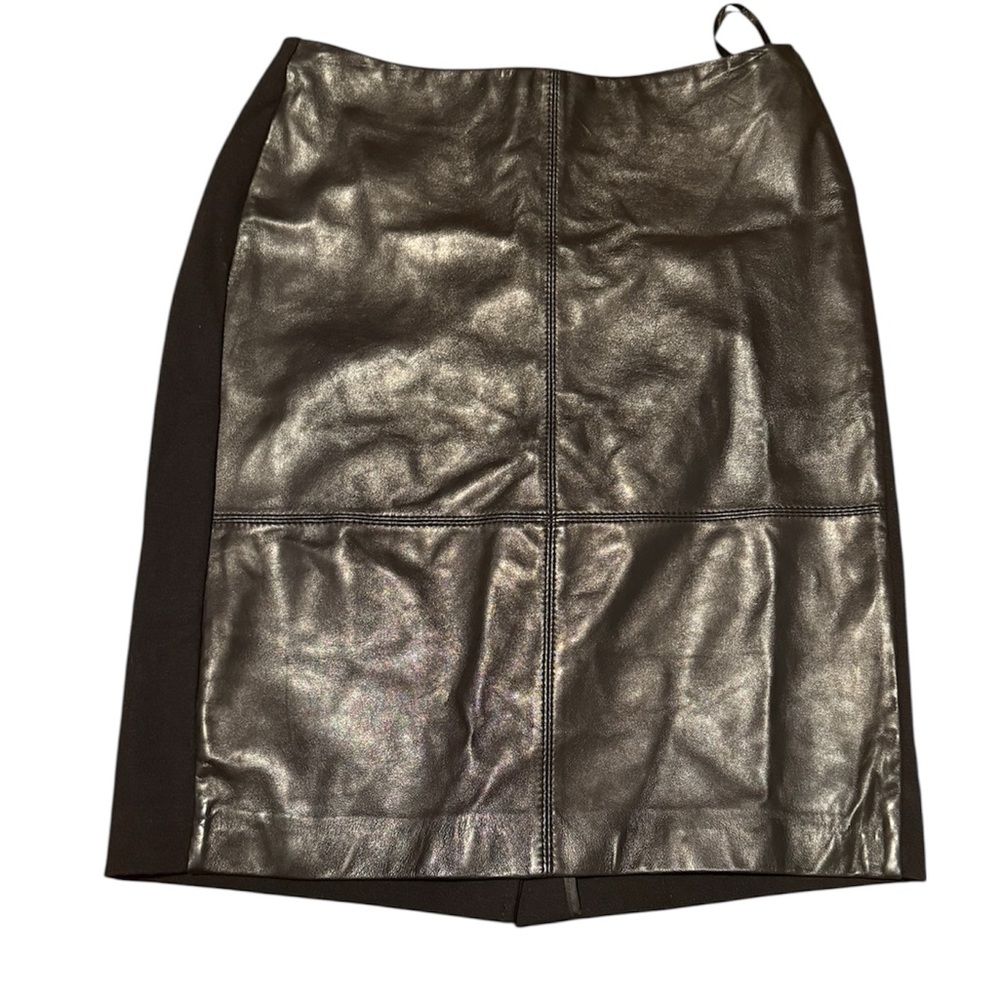 Talbots black leather/ponte pencil skirt, 100% lamb skin front